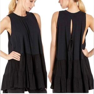 New Free People Black Back Tie Cut-Out Babydoll Tunic Top Oversized Boho